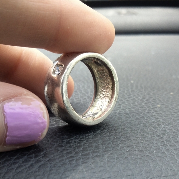 Tiffany Style Silver Band Chunky Ring Wide with Crystal Accents Size 9.5 Vintage - Picture 6 of 8